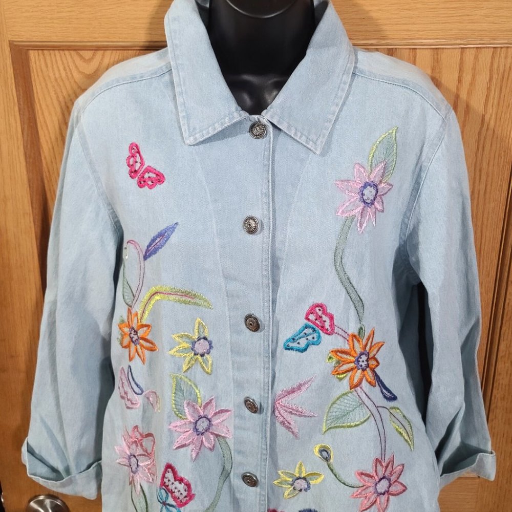 Embroidered Flowers on a light denim jacket